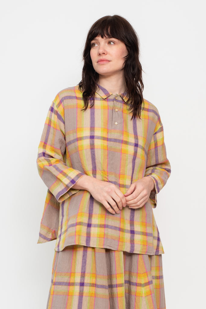 Linen Check Shirt Beige