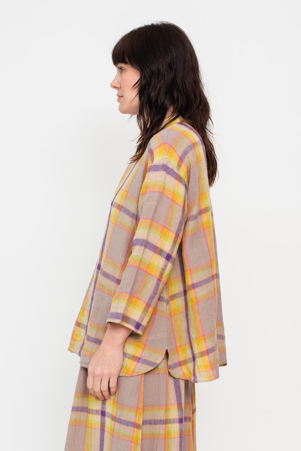 Linen Check Shirt Beige