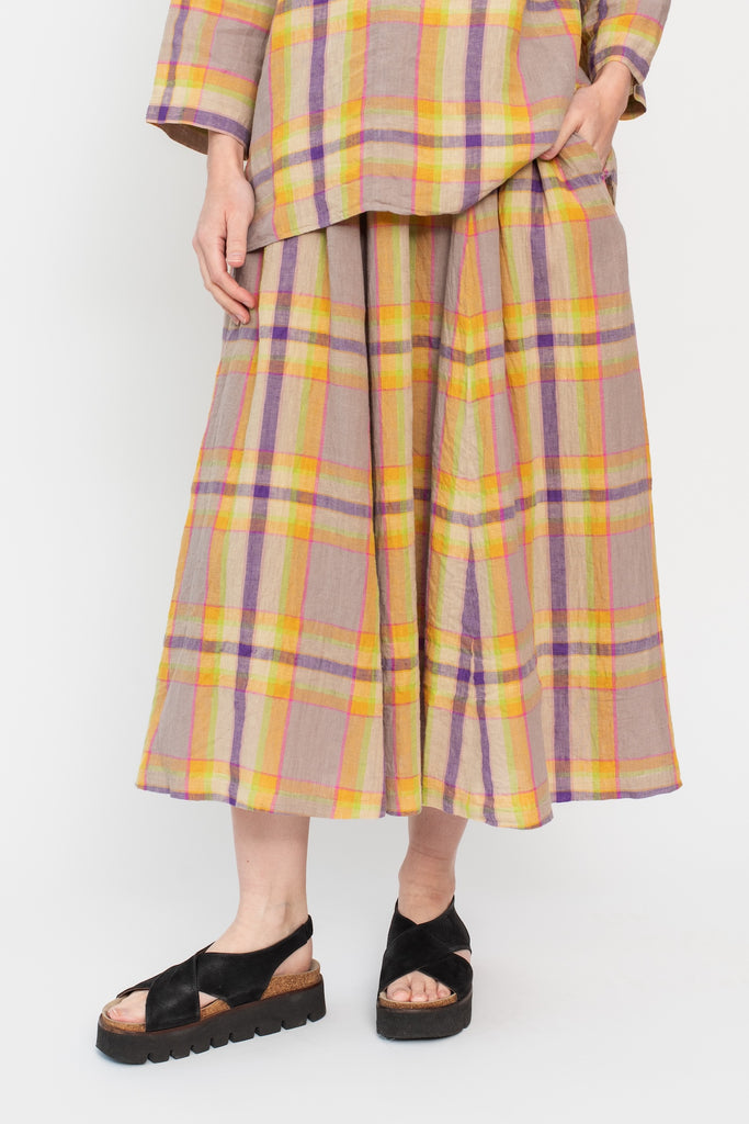 Linen Check Skirt Beige