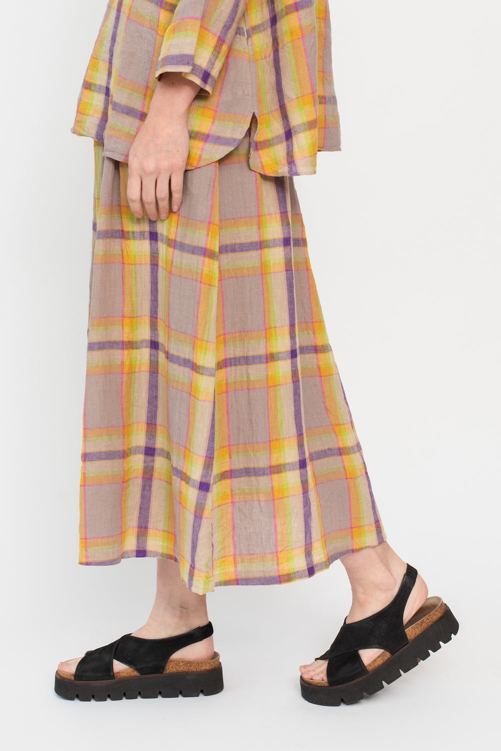 Linen Check Skirt Beige