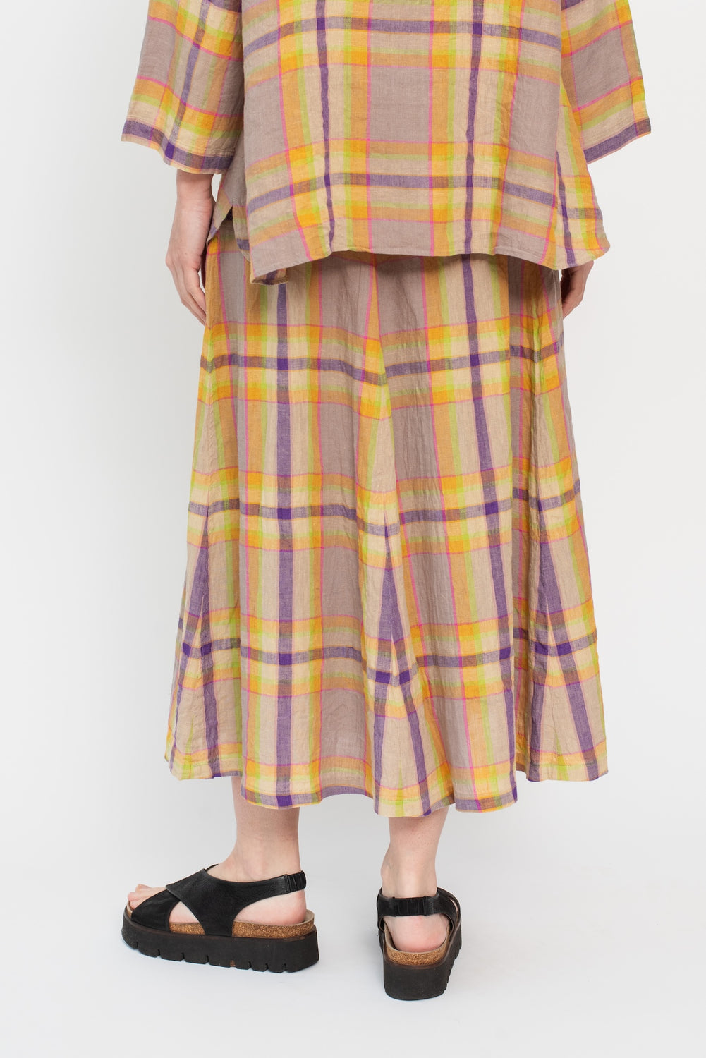 Linen Check Skirt Beige