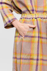 Linen Check Skirt Beige