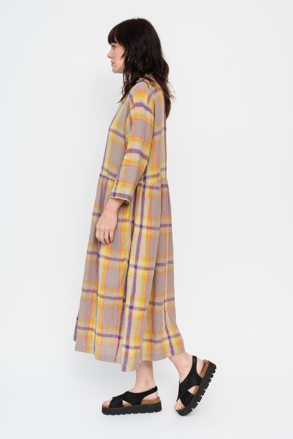 Linen Check Dress Beige