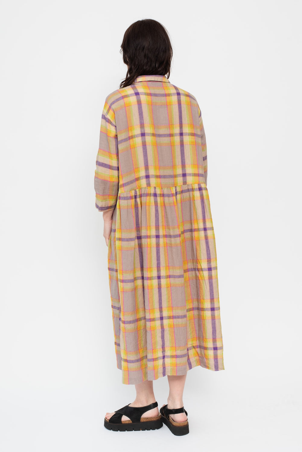 Linen Check Dress Beige