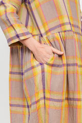 Linen Check Dress Beige