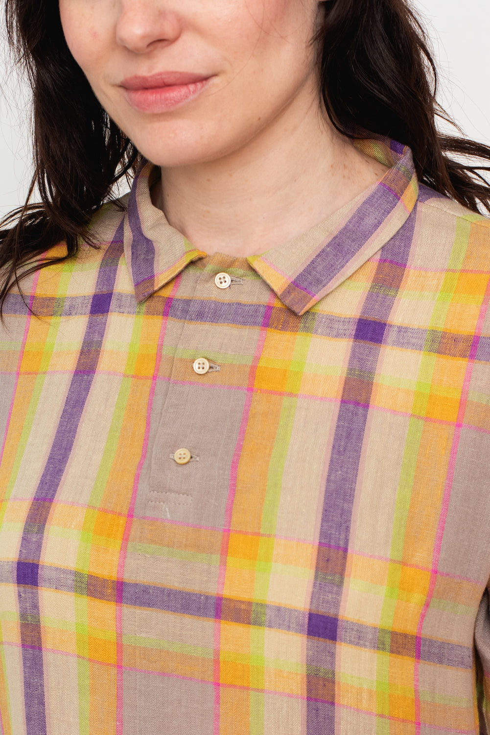 Linen Check Dress Beige