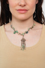 Silver Beads Necklace with Roman Glass and Aquamarine