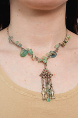 Silver Beads Necklace with Roman Glass and Aquamarine