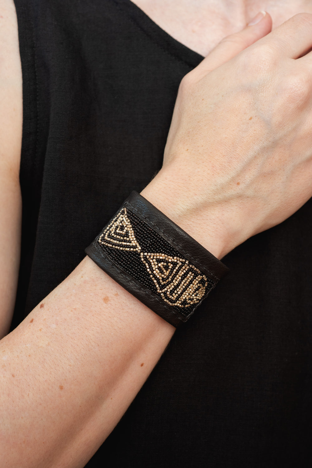 Beaded and Leather Cuff