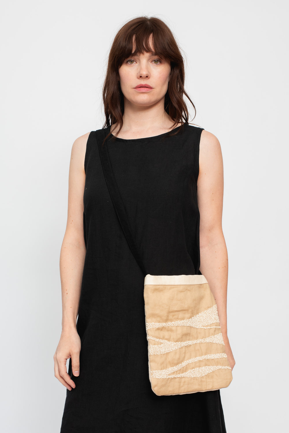 Embroidered Linen Shoulder Bag