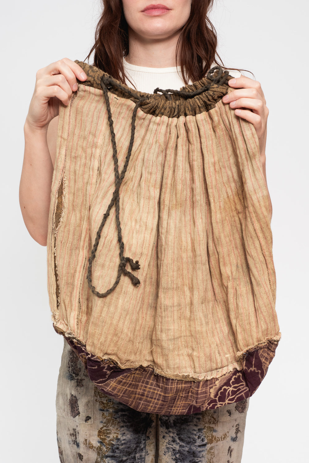 Vintage Japanese Woven Cotton Drawstring Backpack