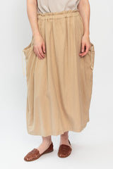 Tencel Cotton Linen Twill Drawstring Gathered Skirt