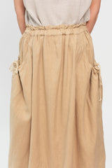 Tencel Cotton Linen Twill Drawstring Gathered Skirt