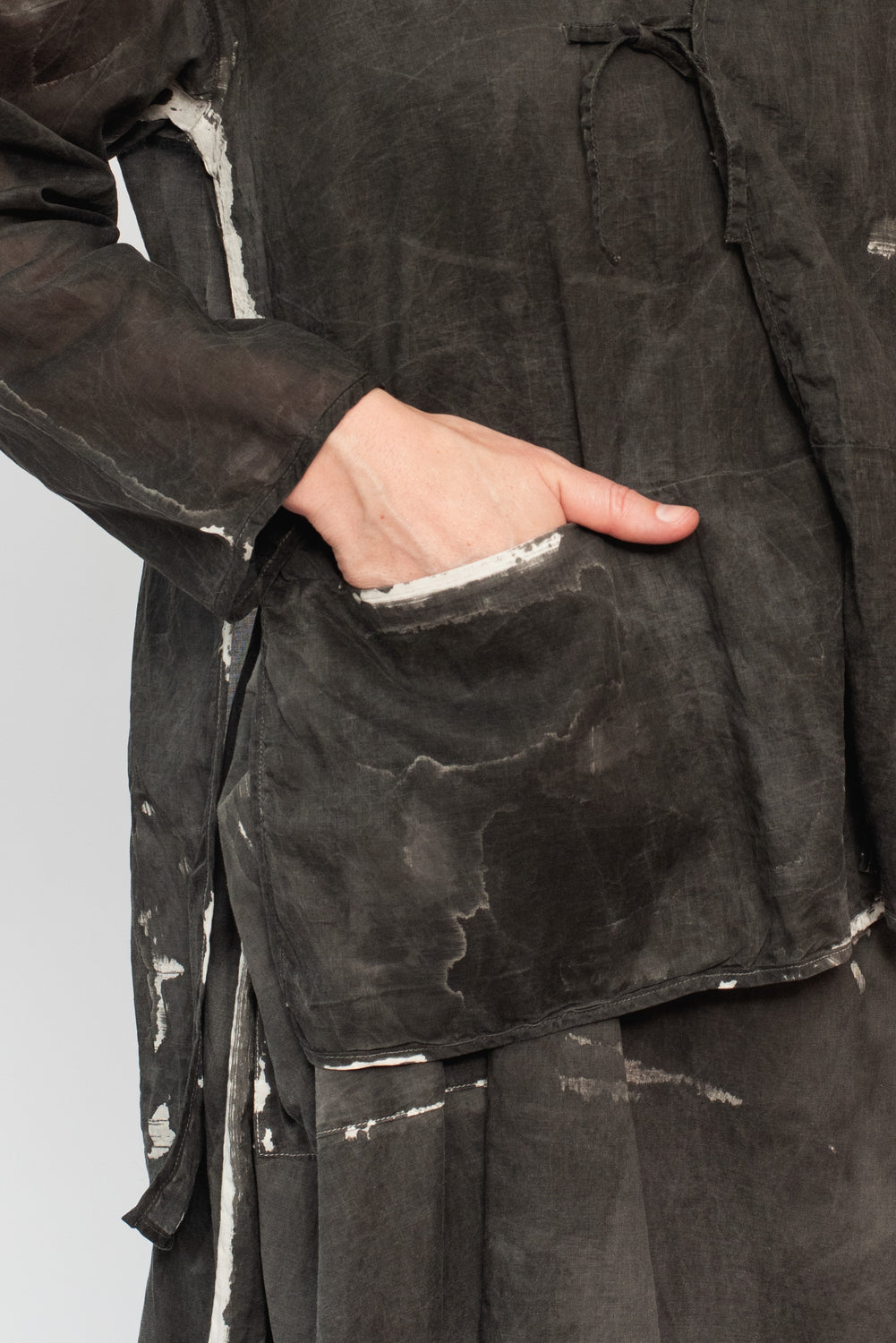 Open Jacket with Tie, Sumi Ink Dye