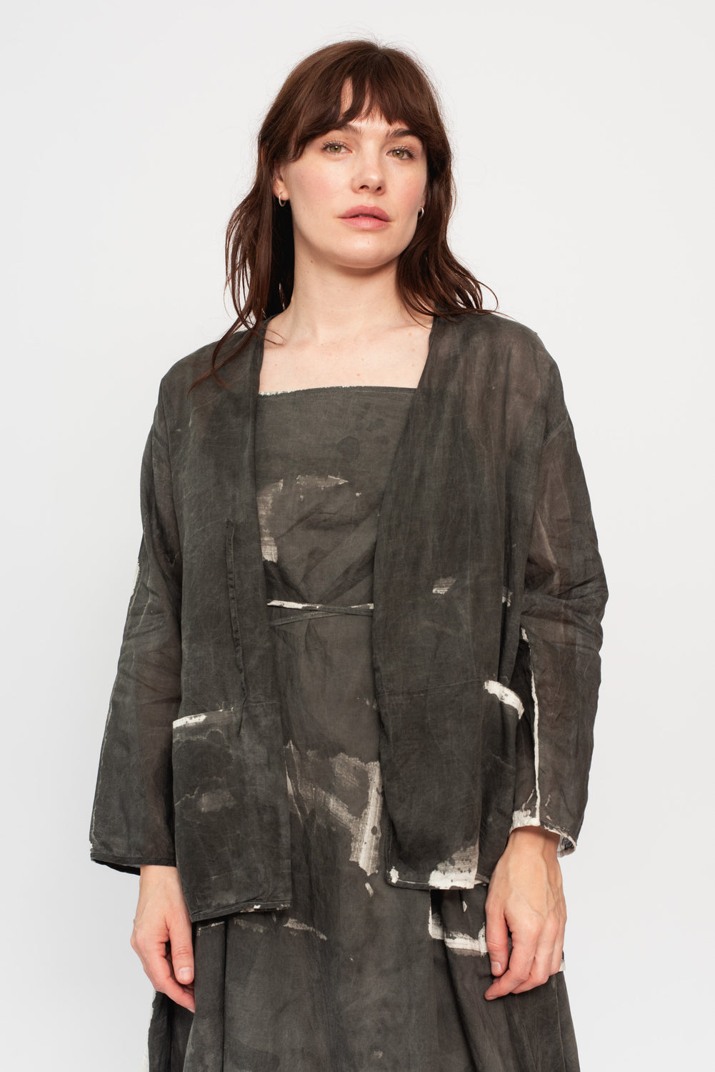 Open Jacket with Tie, Sumi Ink Dye