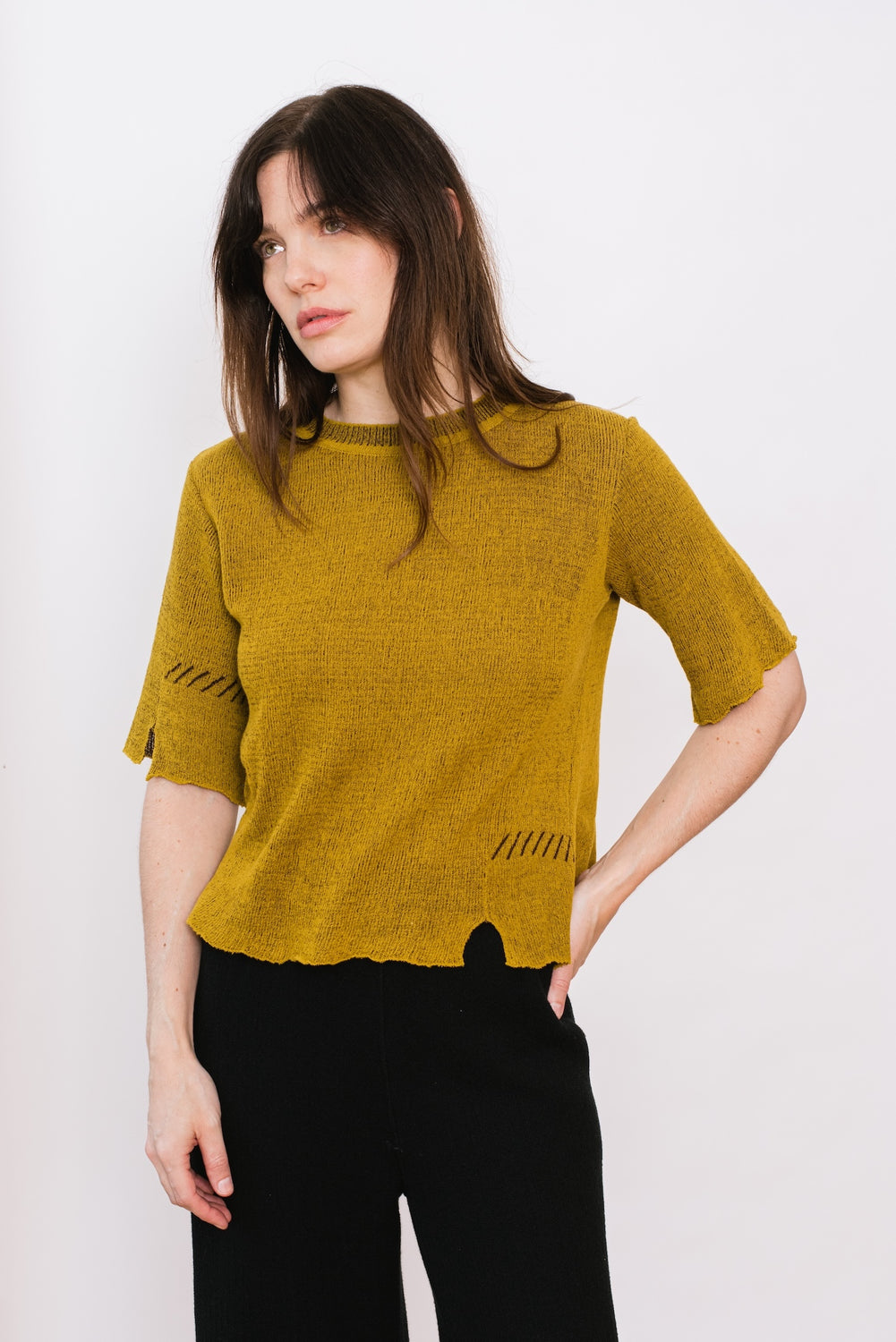 Cotton Knit Sweater Mustard