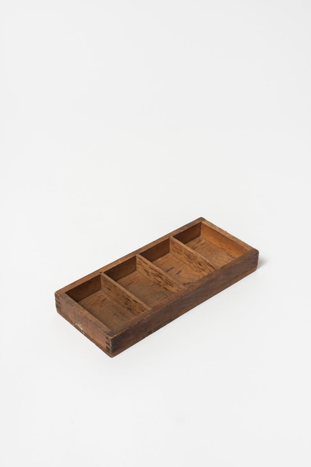 Vintage Japanese Wooden Compartment Tray |4-Section Storage Box