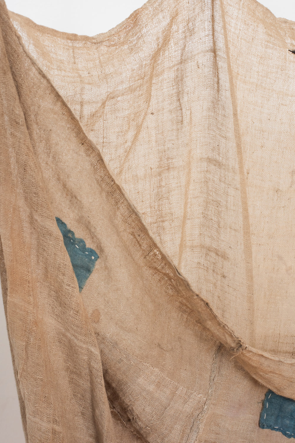Vintage Japanese Handwoven Ramie Grain Sack with Indigo Repairs
