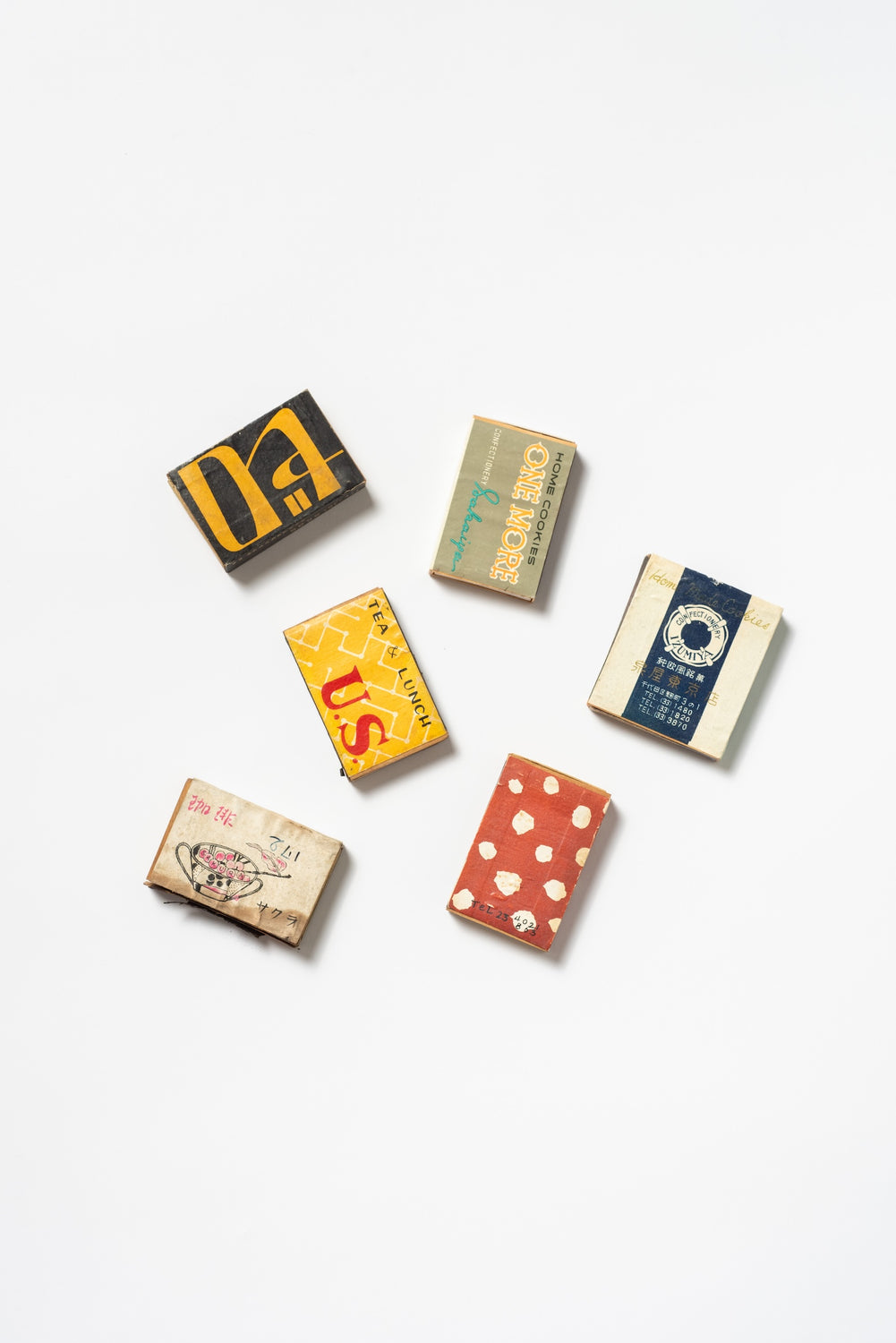 Set of 6 Vintage Japanese Advertising Matchboxes | Showa Era Bar, Café & Confectionery Matchbooks | 1950s–70s A
