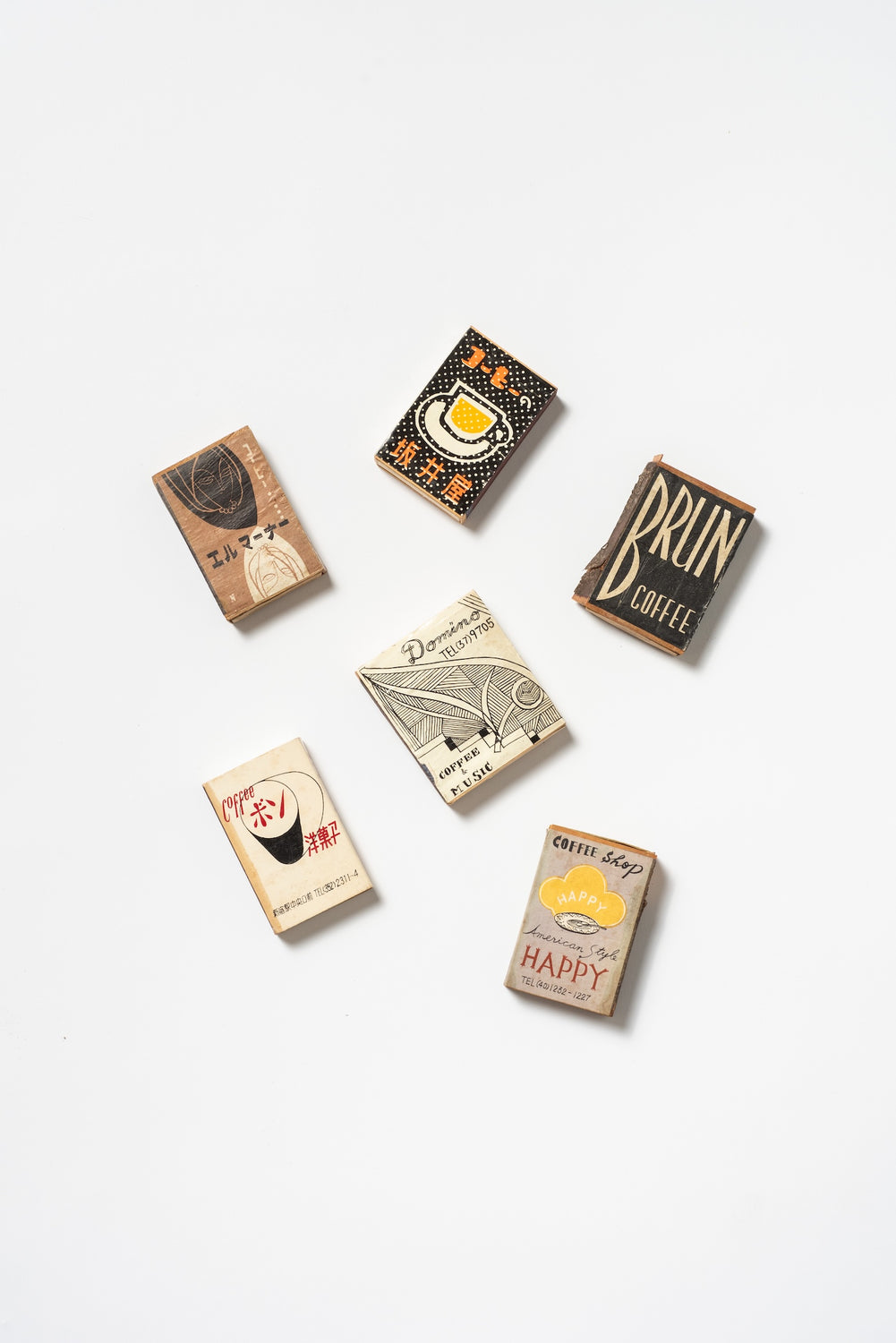 Set of 6 Vintage Japanese Advertising Matchboxes | Showa Era Bar, Café & Confectionery Matchbooks | 1950s–70s B