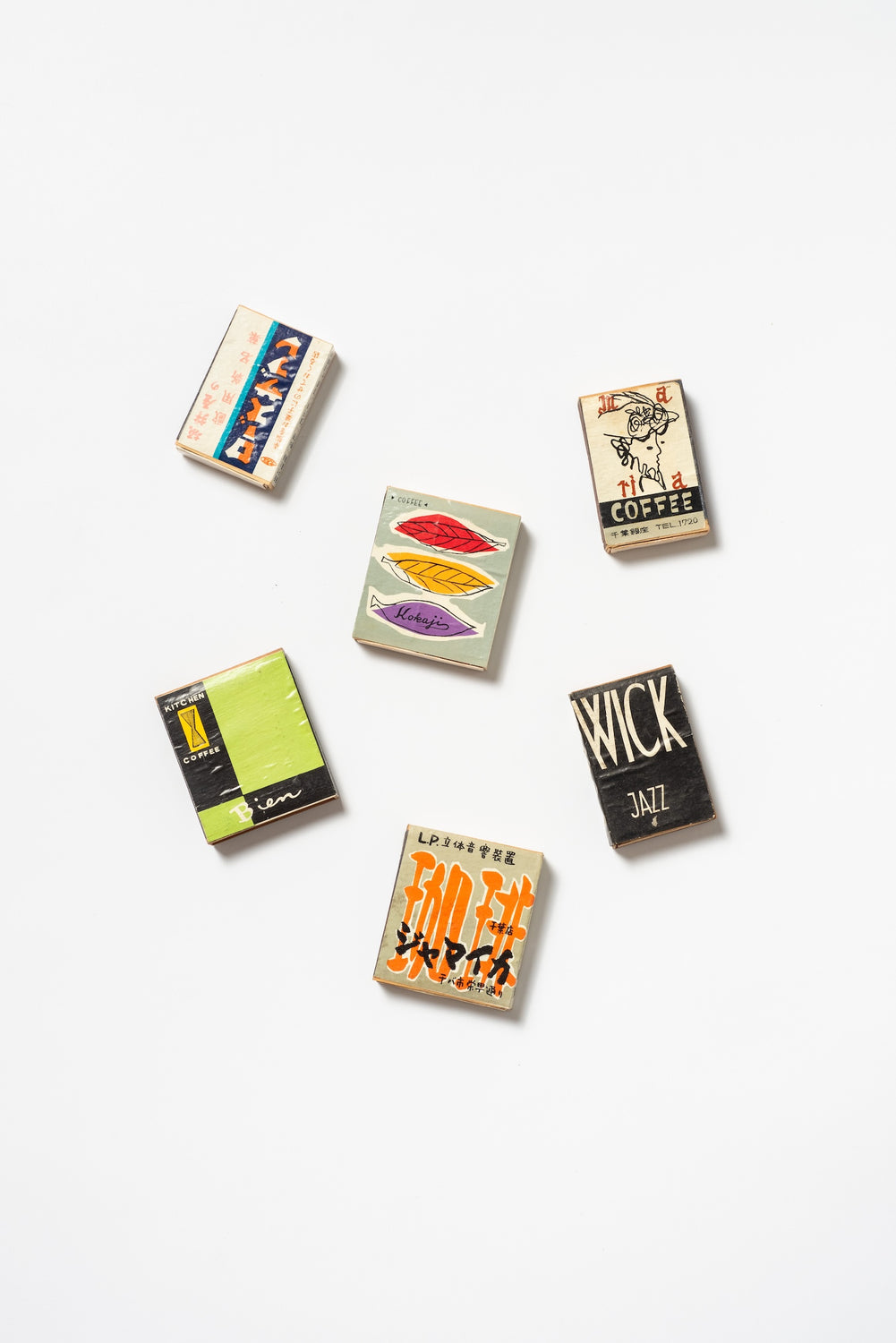 Set of 6 Vintage Japanese Advertising Matchboxes | Showa Era Coffee Shops Matchbooks | 1950s–70s E