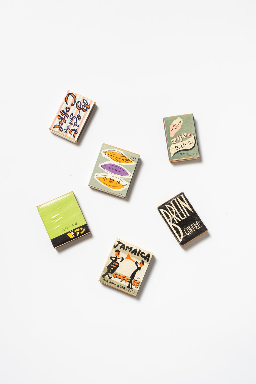 Set of 6 Vintage Japanese Advertising Matchboxes | Showa Era Coffee Shops Matchbooks | 1950s–70s E