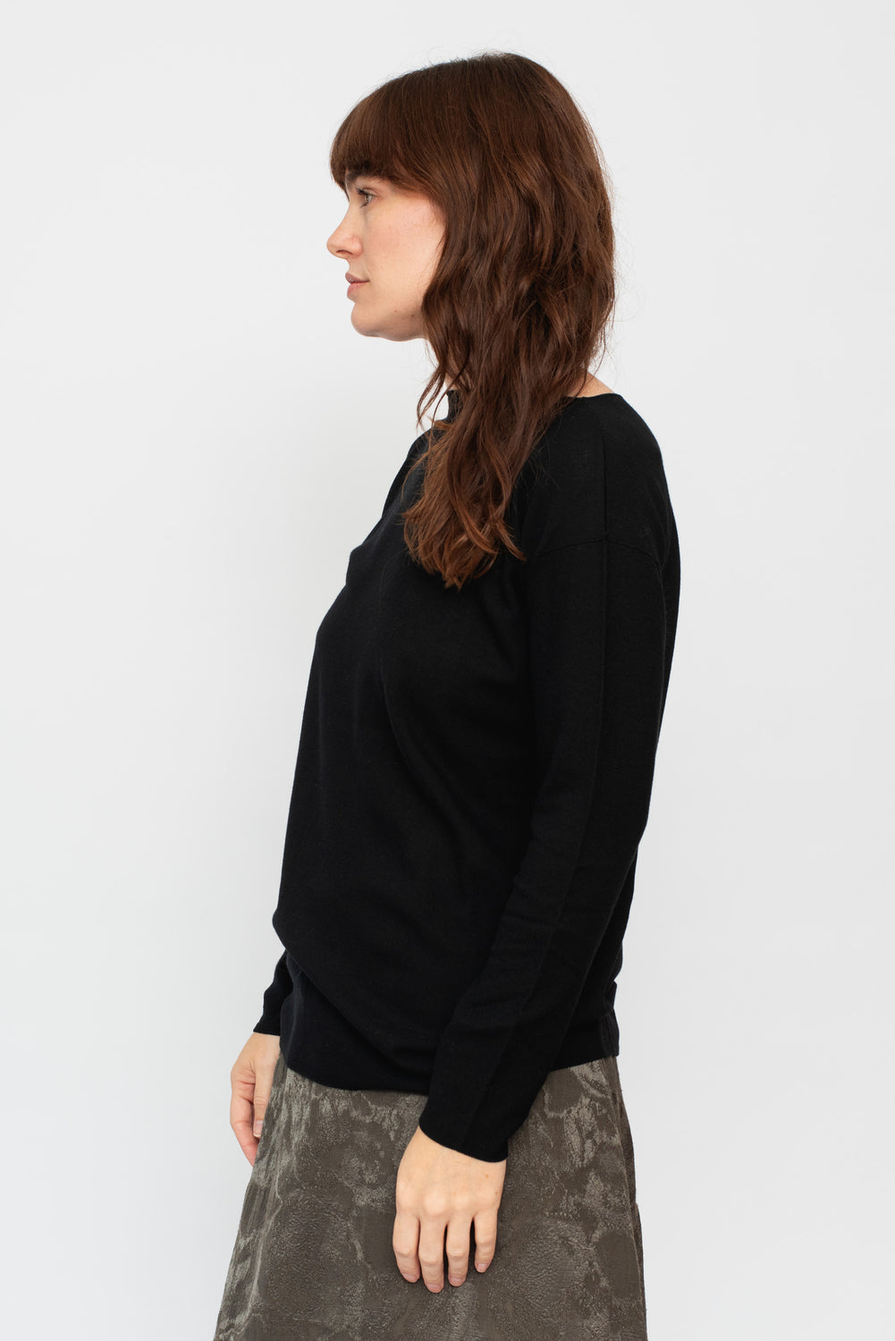 Wool Boat Neck Sweater Black Unisex