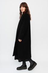Wool Silk Camel Long Coat with Belt Black