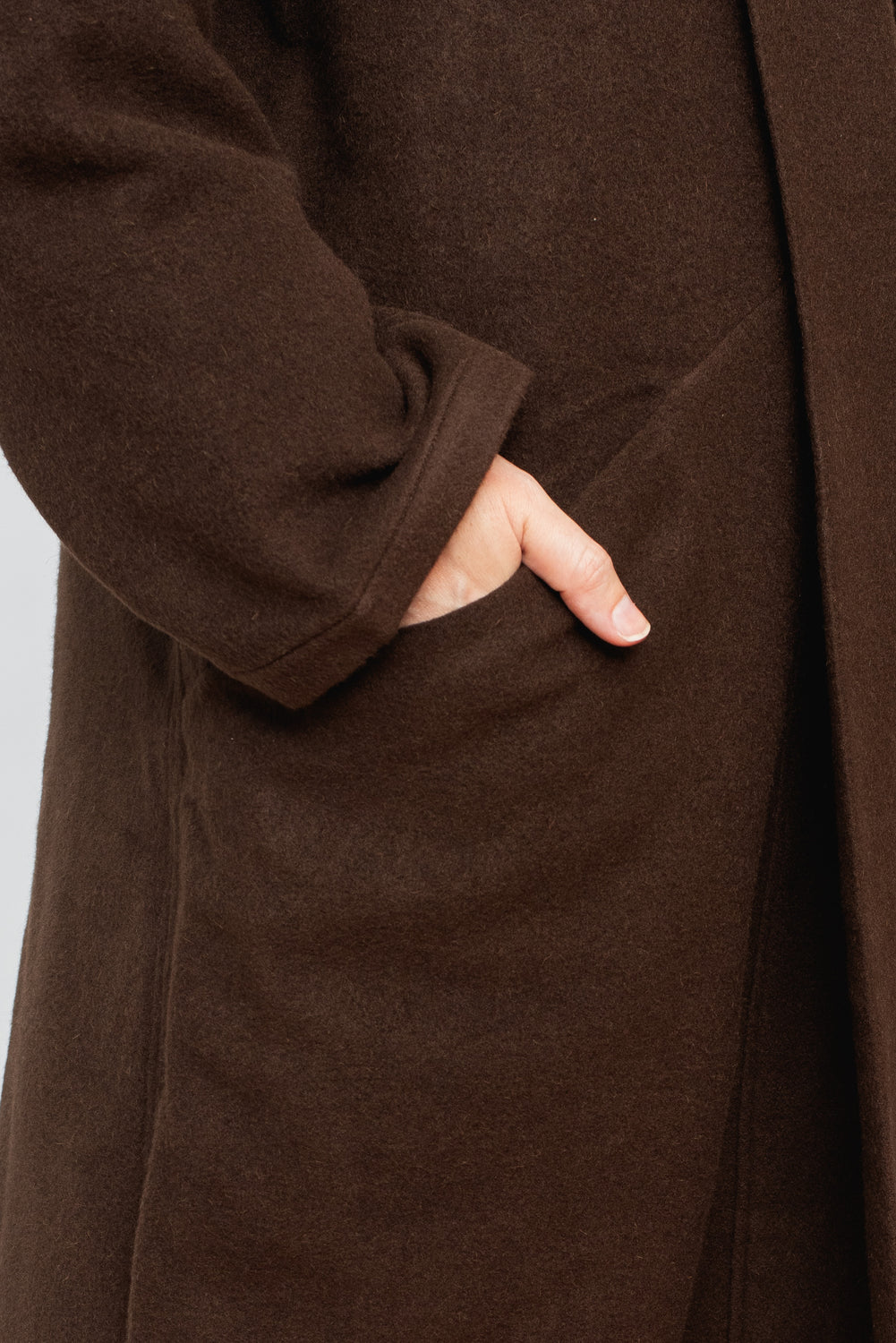 Wool Silk Camel Long Coat with Belt Brown