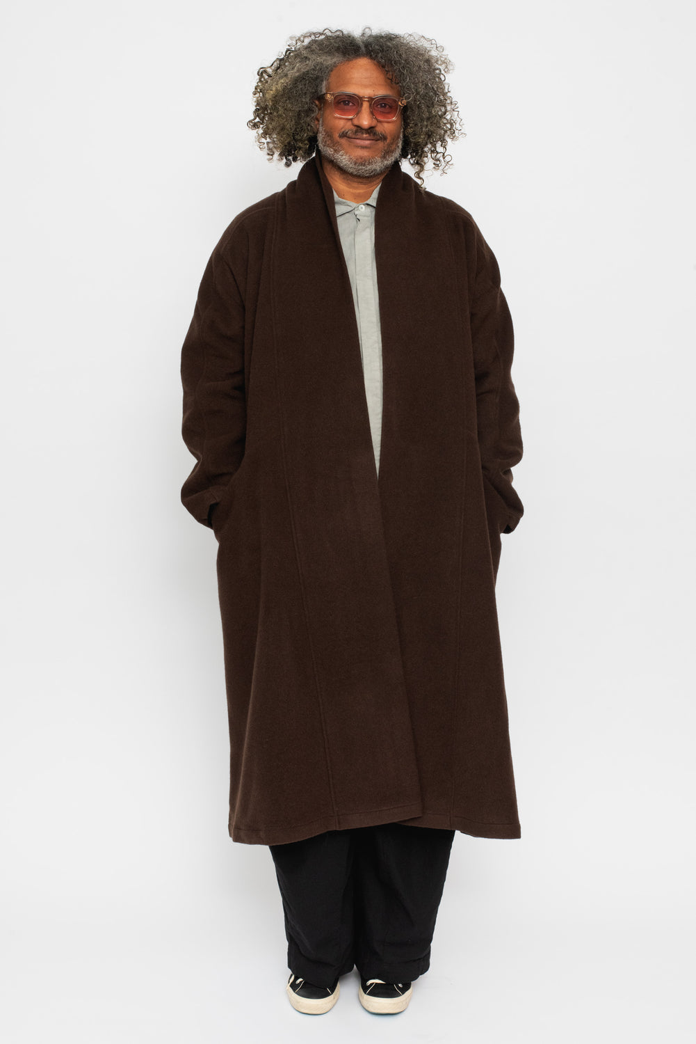 Wool Silk Camel Long Coat with Belt Brown
