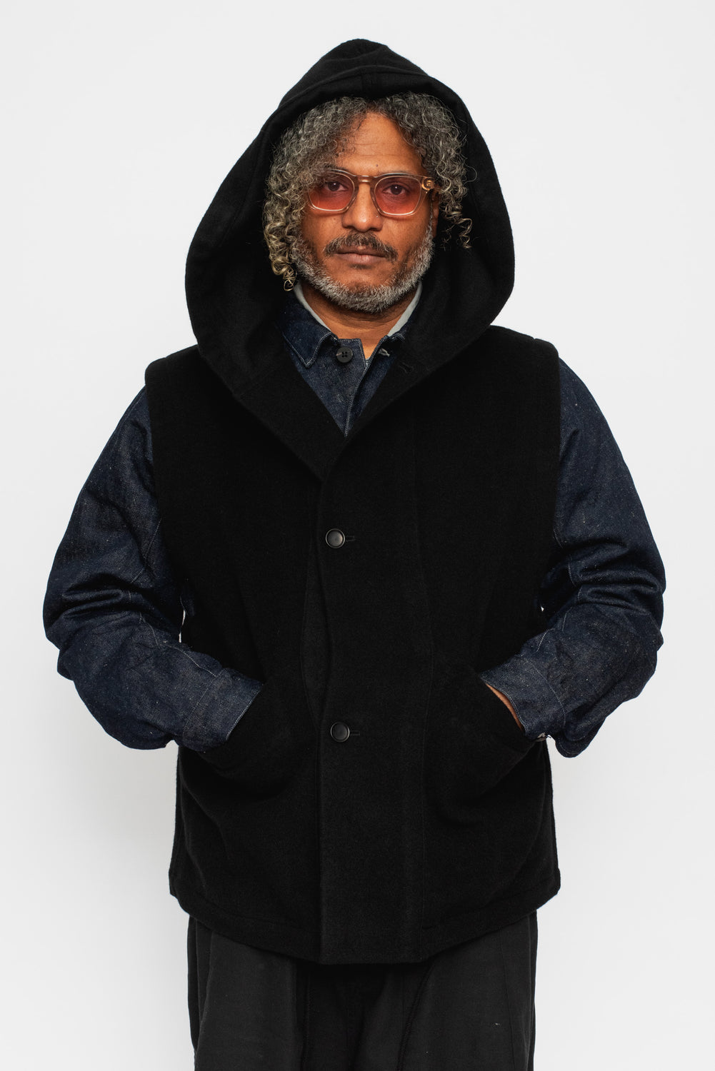 Wool Silk Camel Vest with Hood
