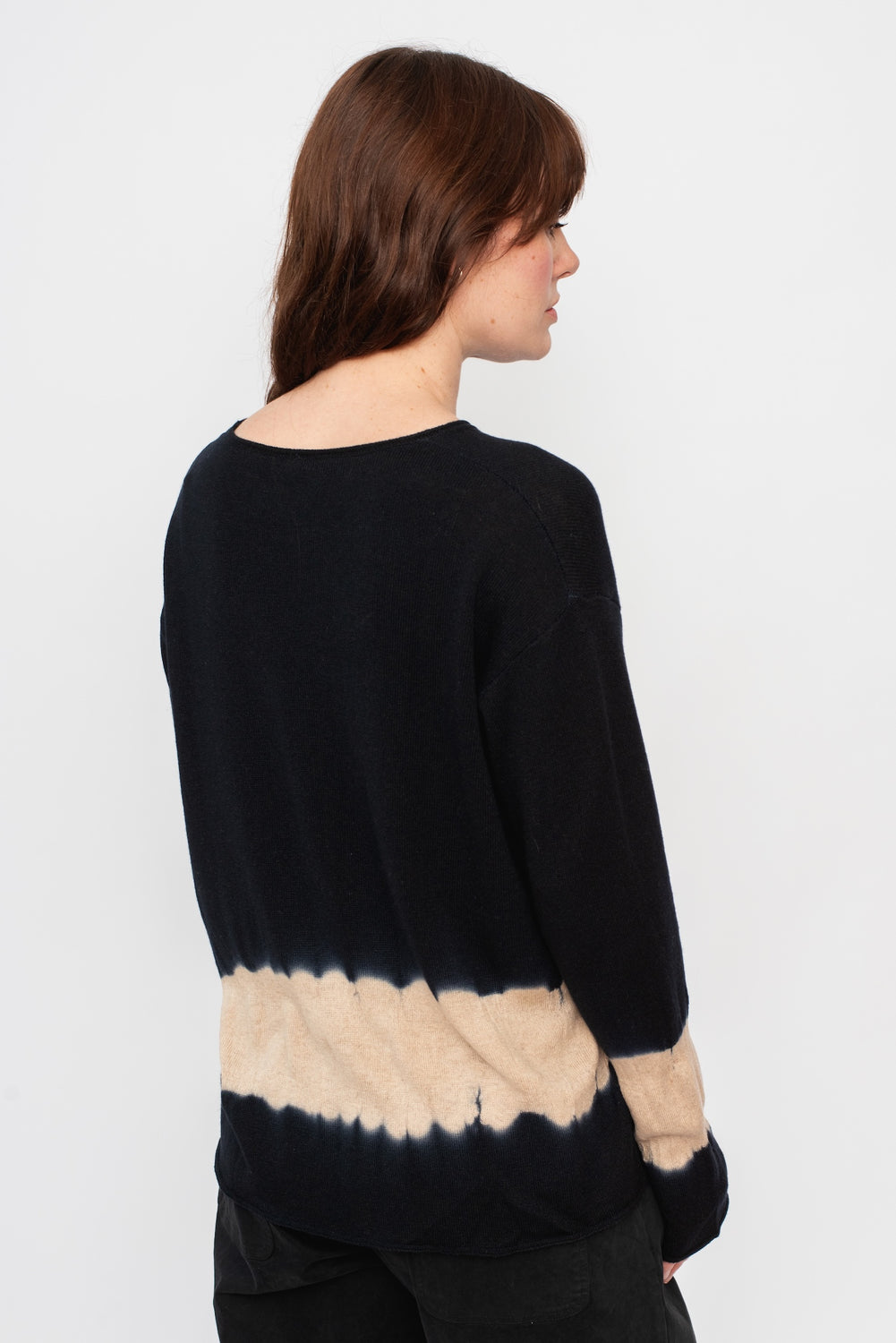 Cashmere and Wool Dyed Round Neck Pullover Navy