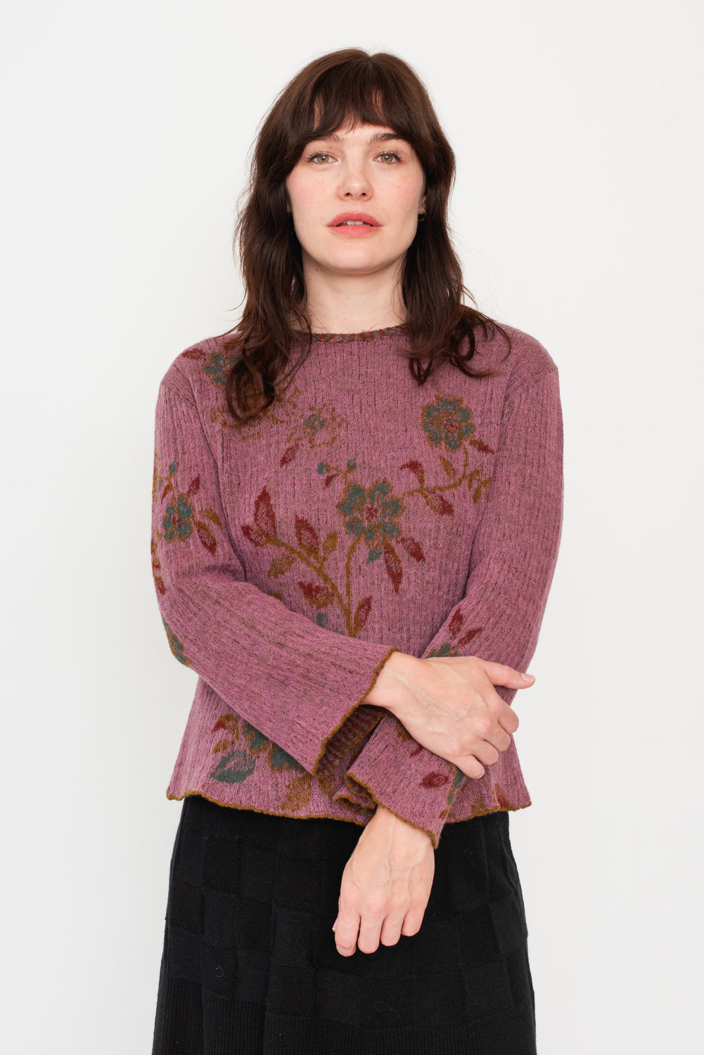 Knit Wool Sweater Floral Pink