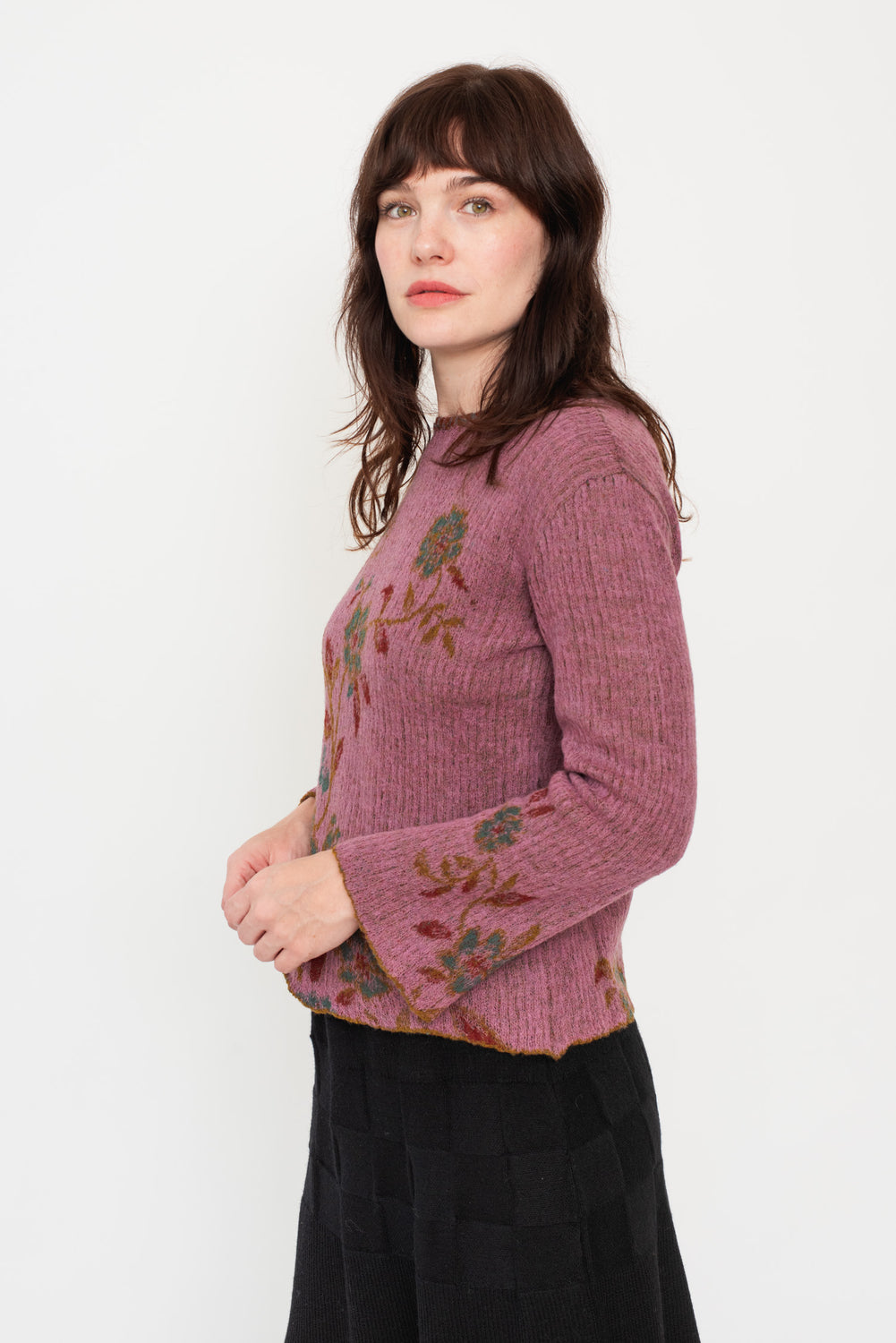Knit Wool Sweater Floral Pink