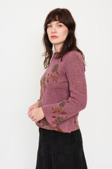 Knit Wool Sweater Floral Pink