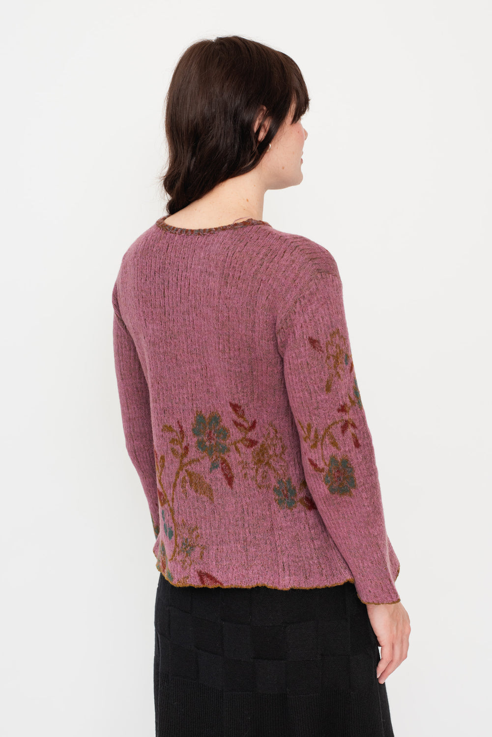 Knit Wool Sweater Floral Pink