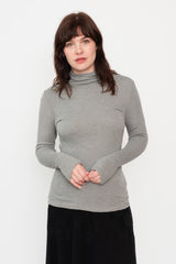 Double Face L/S Mock Neck T Shirt Gray