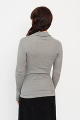 Double Face L/S Mock Neck T Shirt Gray