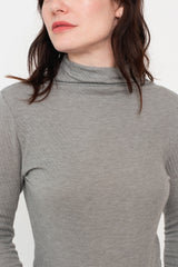 Double Face L/S Mock Neck T Shirt Gray