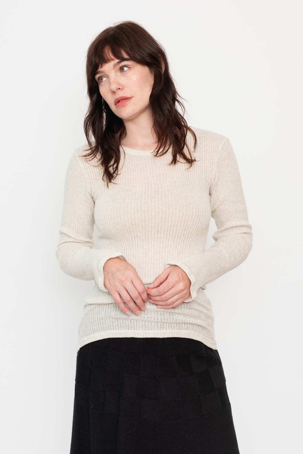 Cotton Gauze Ribbed L/S T-Shirt Oat