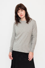 Cotton/Cashmere Knit Crew Long Sleeve T-Shirt Heather Gray