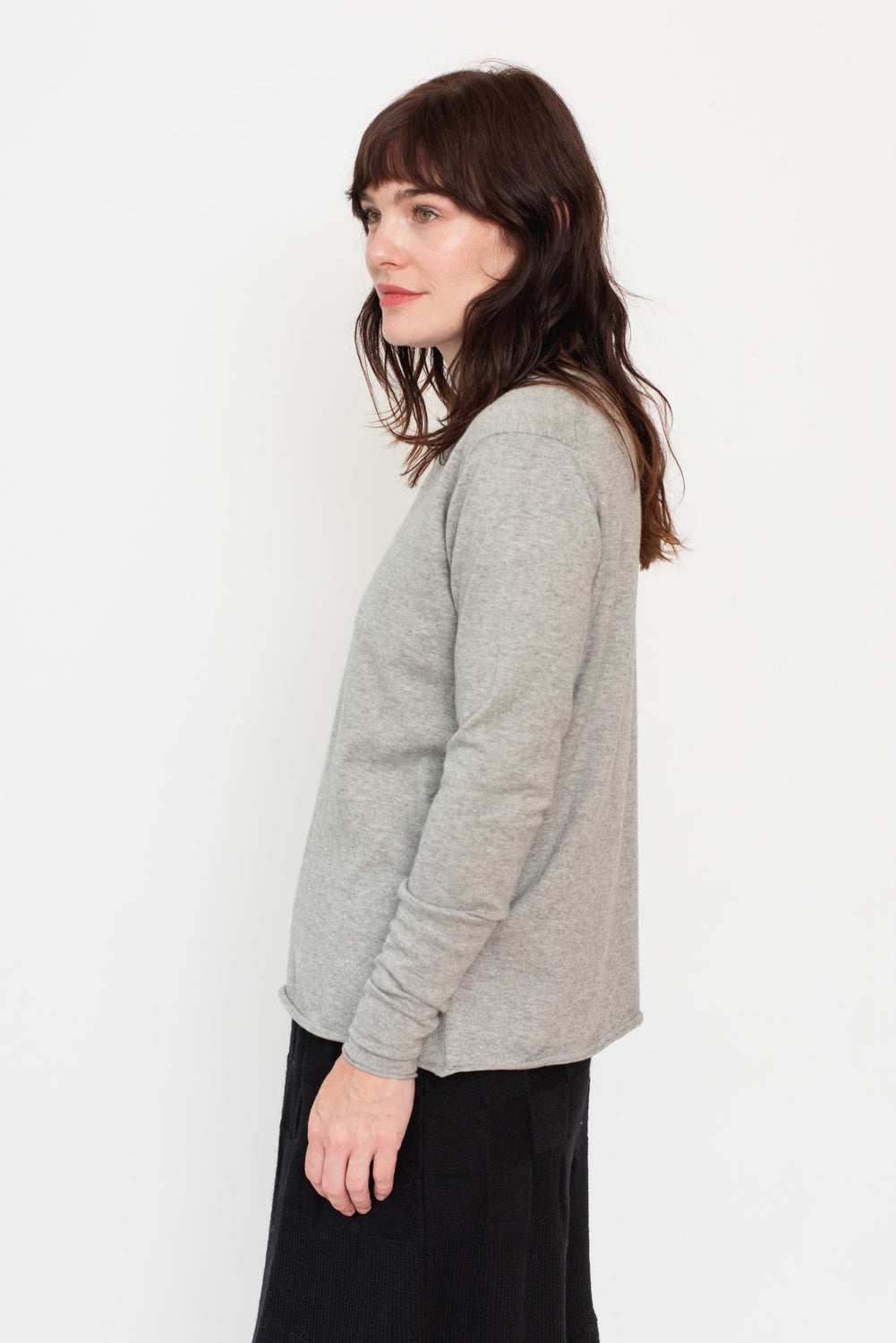 Cotton/Cashmere Knit Crew Long Sleeve T-Shirt Heather Gray