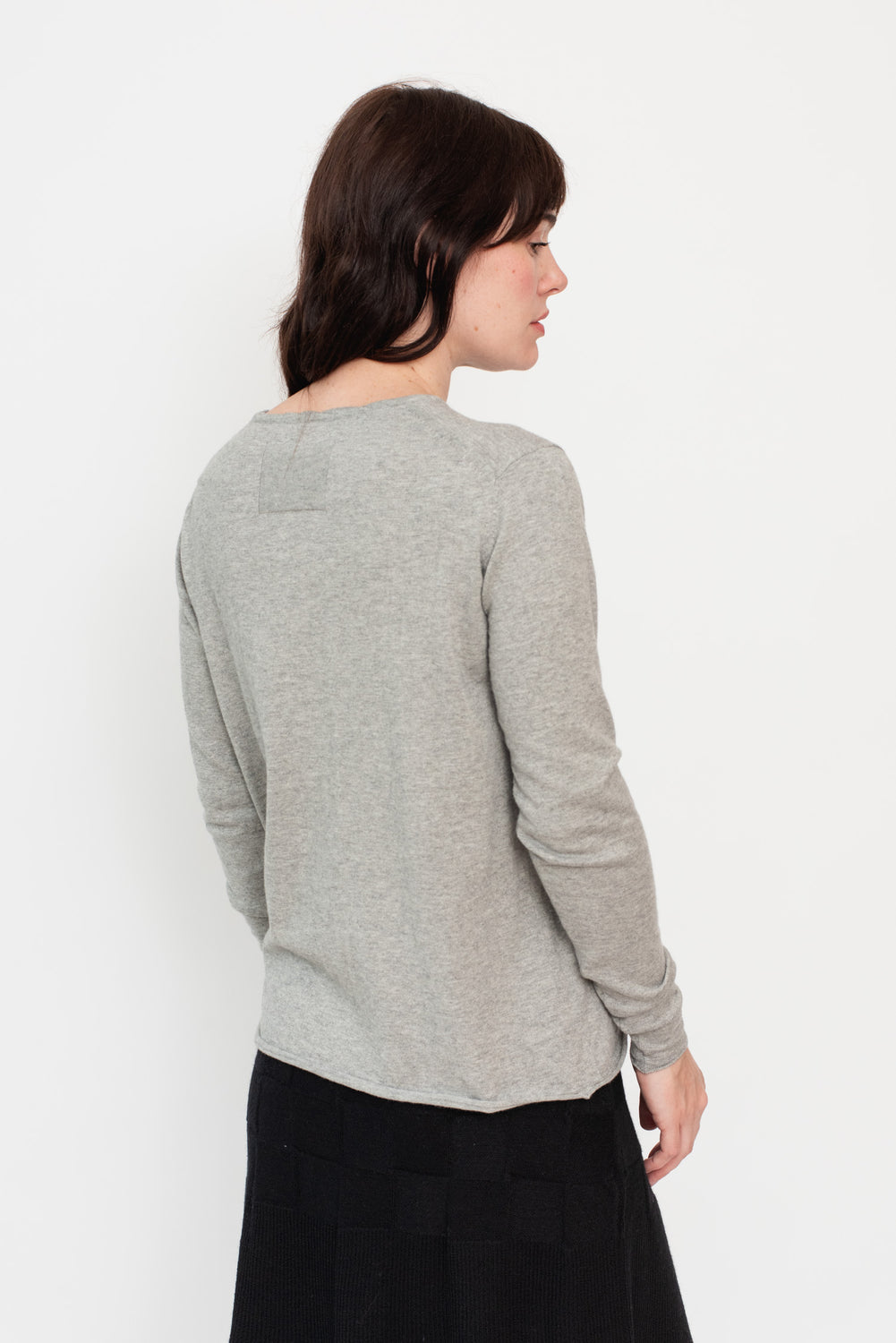 Cotton/Cashmere Knit Crew Long Sleeve T-Shirt Heather Gray