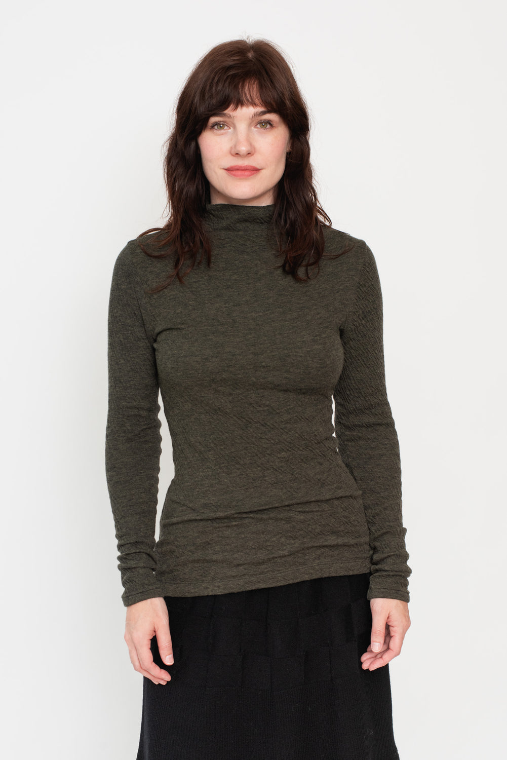 Double Face L/S Mock Neck T Shirt Black