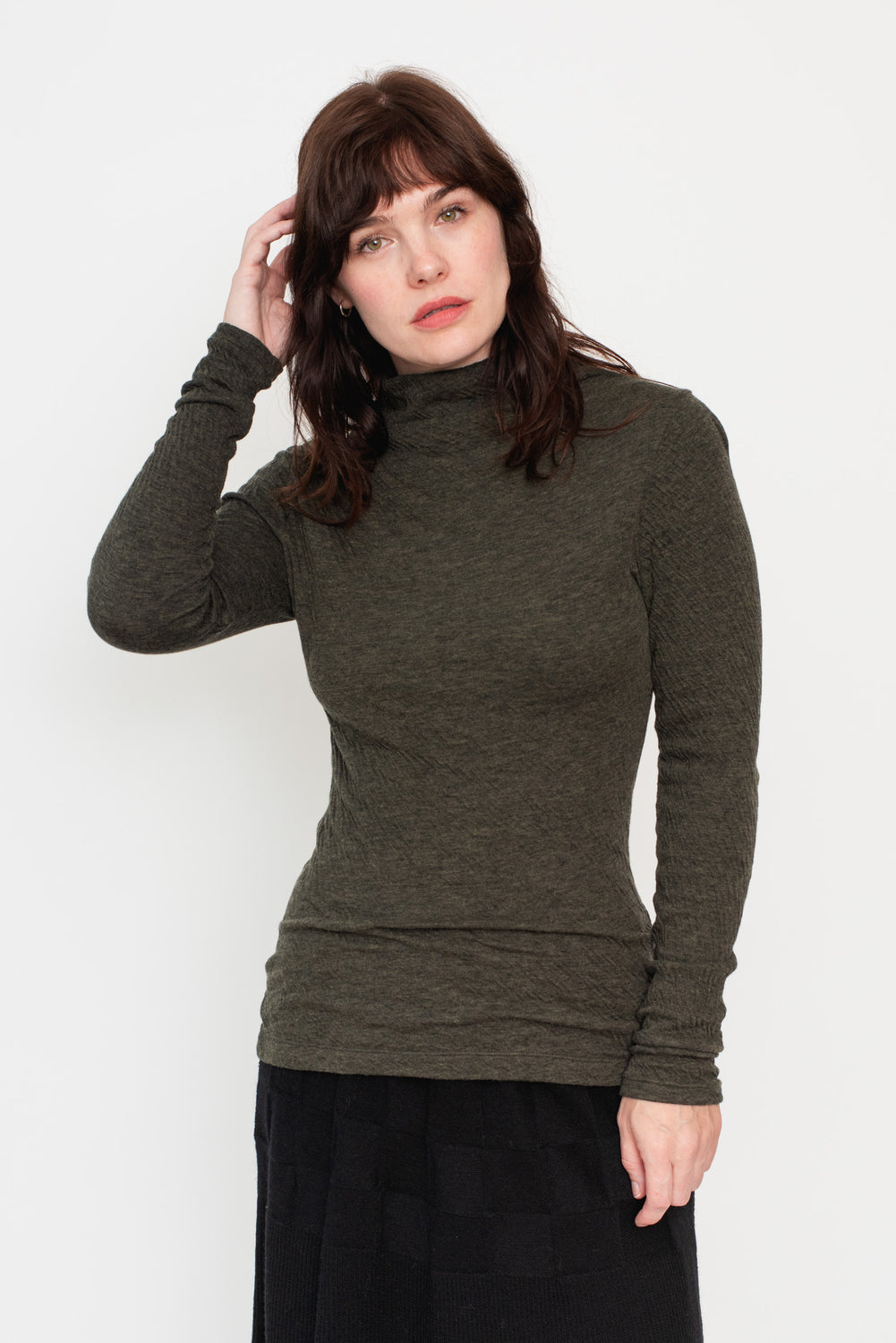 Double Face L/S Mock Neck T Shirt Black