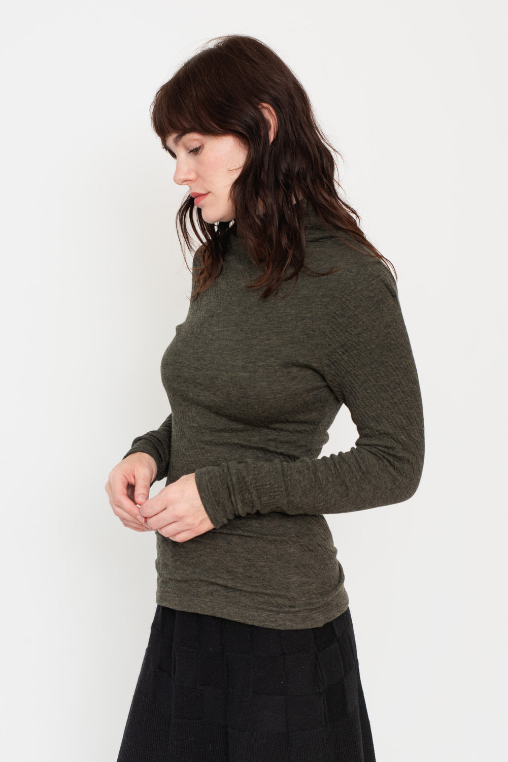 Double Face L/S Mock Neck T Shirt Black