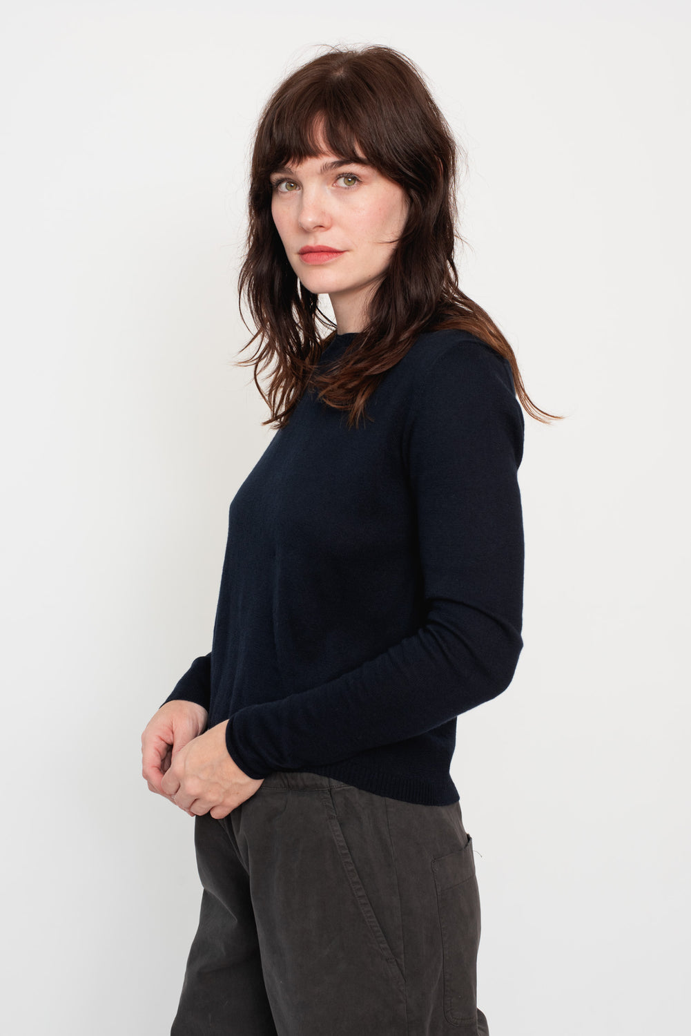Pullover Cotton Cashmere Sweater, Midnight Blue