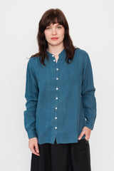 Unisex Button Up Hemp Shirt, Natural Indigo and Walnut
