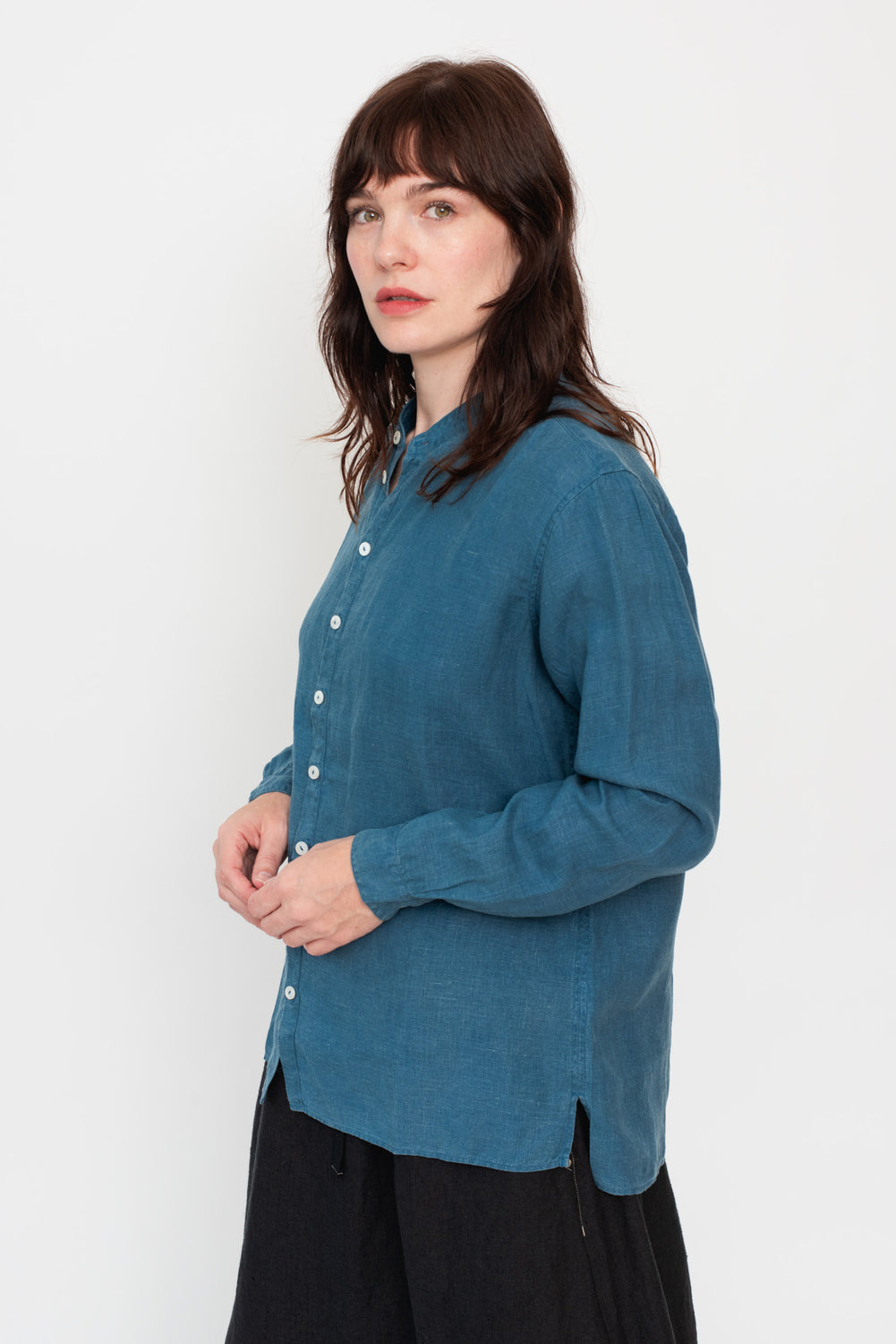 Unisex Button Up Hemp Shirt, Natural Indigo and Walnut