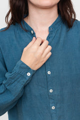 Unisex Button Up Hemp Shirt, Natural Indigo and Walnut